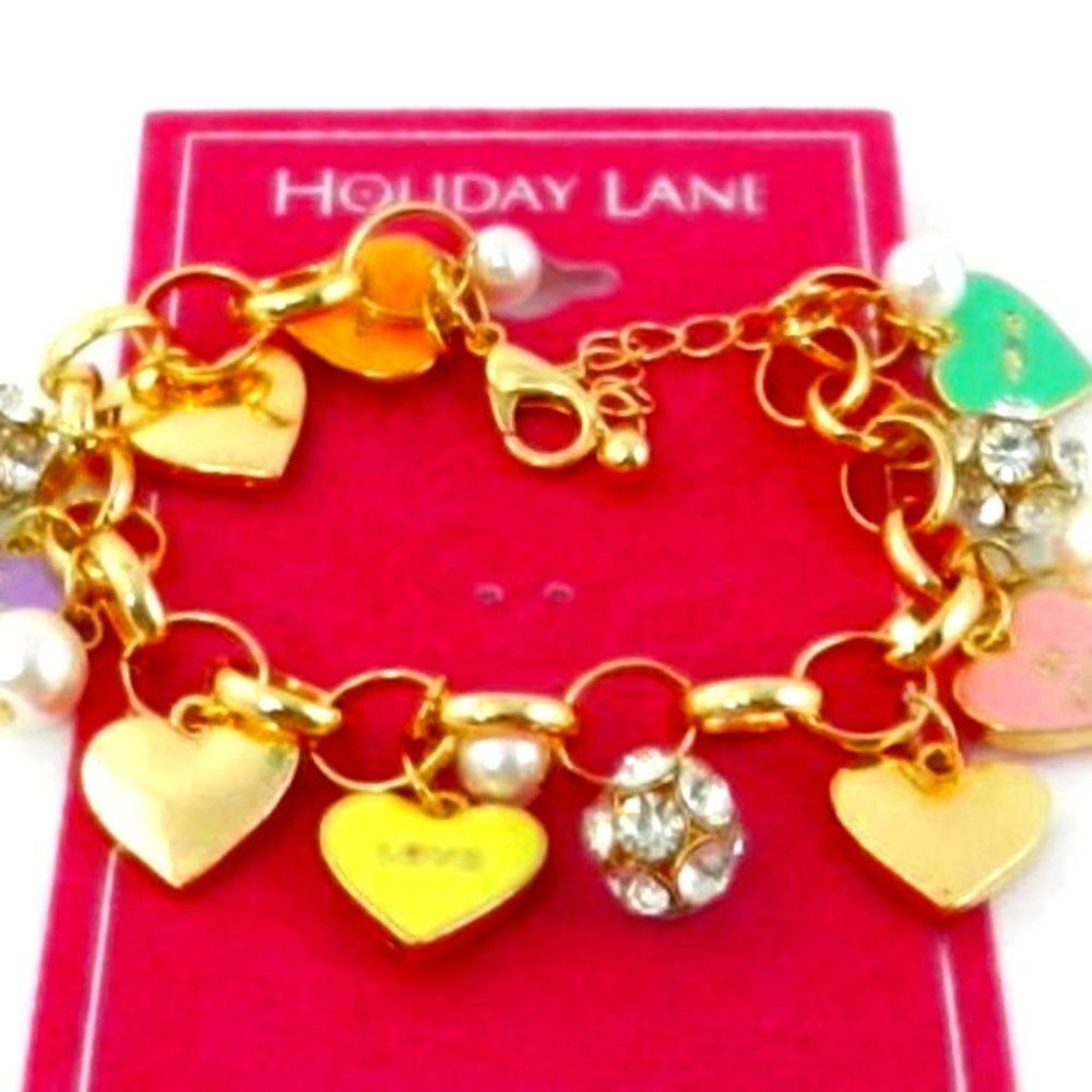 Womens Holiday Lane Crystal And Faux Pearl Sweetheart Charm Bracelet - Picture 2 of 2